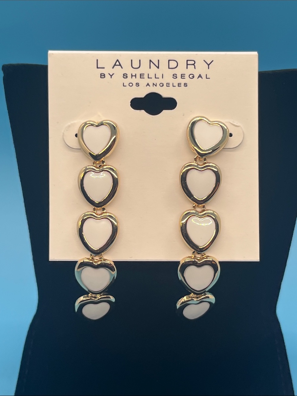 Laundry By Shelli Segal Gold and White Heart Dangle Earrings
